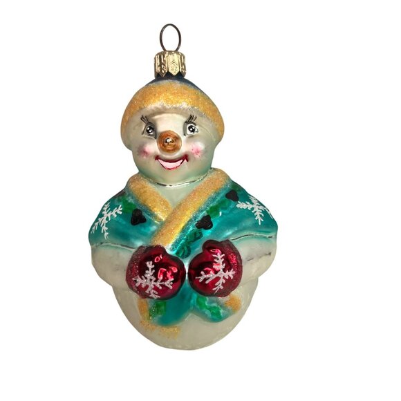 VTG 1998 Christopher Radko Jolly Wrap Jr Ornament Blown Glass Snowman Mittens - Picture 1 of 7